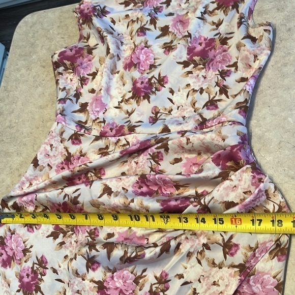 Floral Print Cowl Neck Ruched Spaghetti Strap Satin Slit Party Dress size Med - Picture 15 of 17